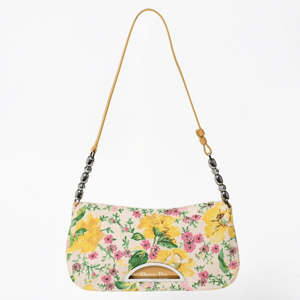 Christian Dior Maris Pearl Hobo Shoulder Bag Botanical Galliano Leather Black